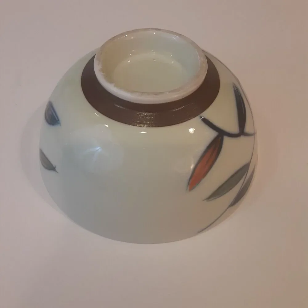 Asian Stoneware Bowl Handpainted Leaf Pattern Serverware